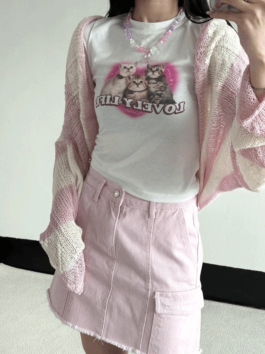러브캣 세미크롭 스판 티셔츠 (3color)